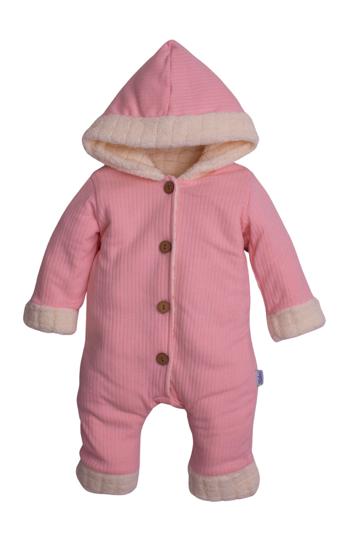 Kız Bebek Peluş Astarlı Kapüşonlu Kışlık Düğmeli Tulum 0-12 Ay